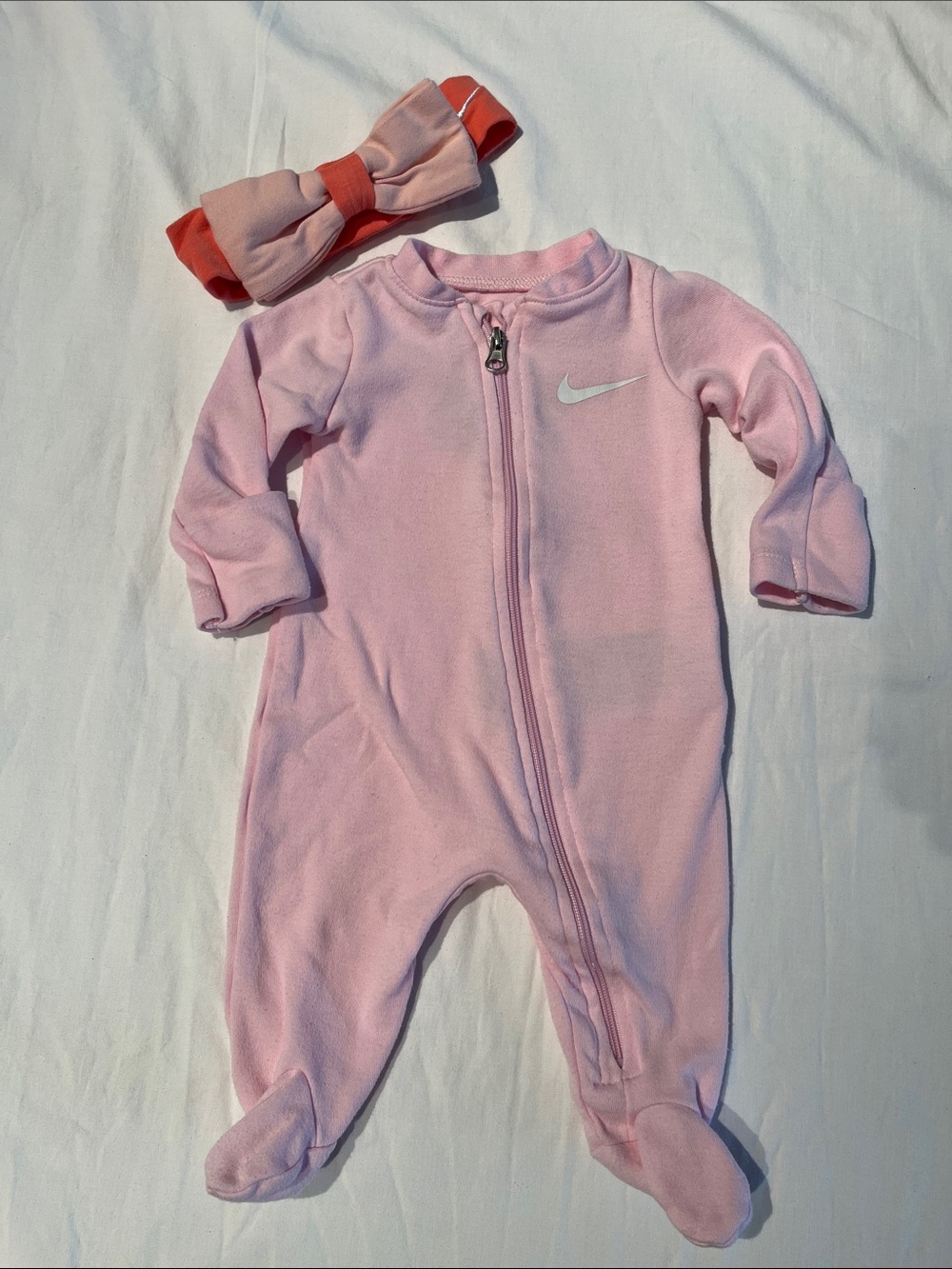 Newborn Nike Pink Footed Baby One-Piece Zipper Romper